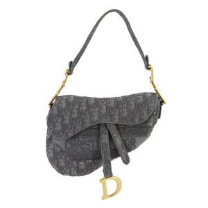 Christian Dior Oblique Saddle Shoulder Bag Canvas Gray Embroidery 90242861